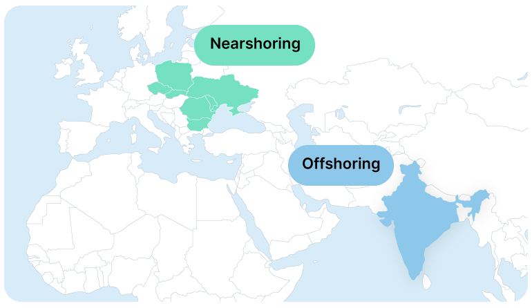 With nearshoring, businesses set up development centers in neighboring countries.