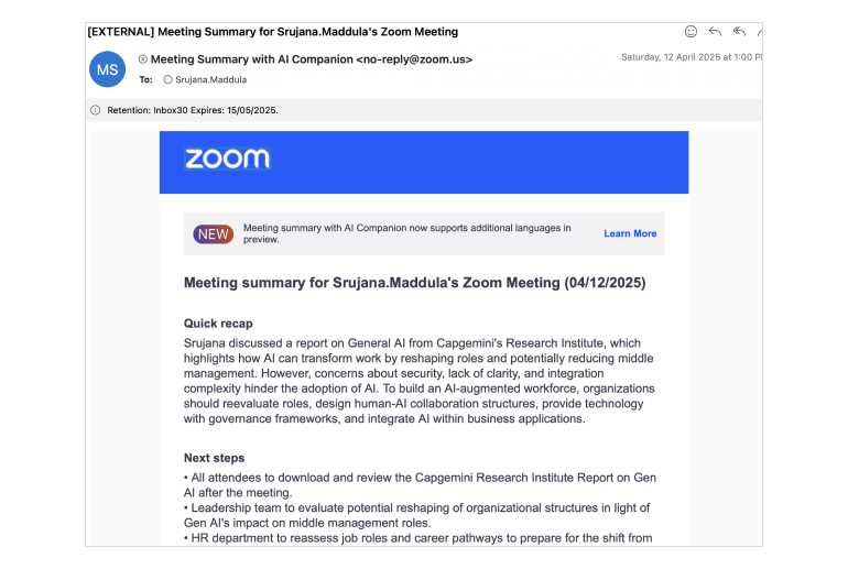 Zoom AI meeting summary