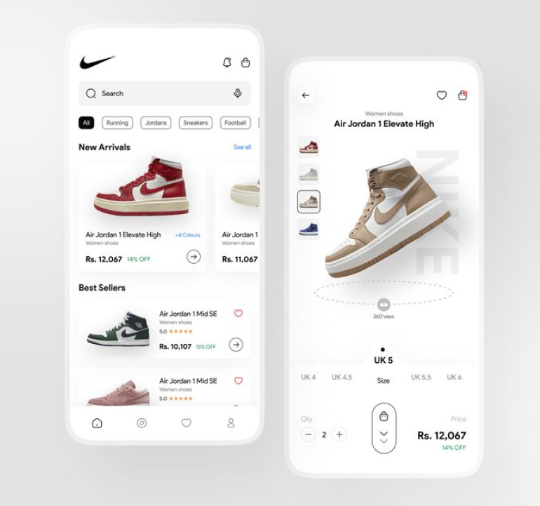 Nike's in-app custom shoe builder.