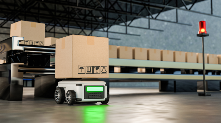 Automated guided vehicles (AGVs) in action.